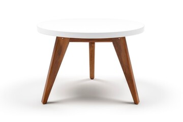 Round white coffee table isolated on white background.