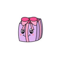 cute cartoon present with pink bow illustration - birthday present drawing - illustrated christmas gift 