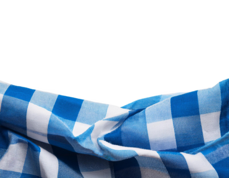 blue and white checked cloth below isolated on white background, cut out 
