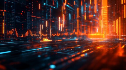 A futuristic digital dashboard displaying real-time stock market trends
