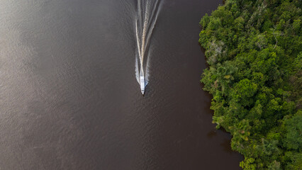 AERIAL PHOTO OF AN IGAPO IN THE PERUVIAN AMAZON, NANAY RIVER IN THE CITY OF IQUITOS