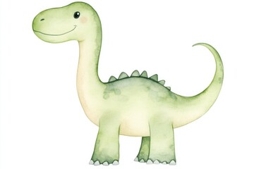 Naklejka premium Cute Green Dinosaur Watercolor Illustration for Kids' Decor and Design