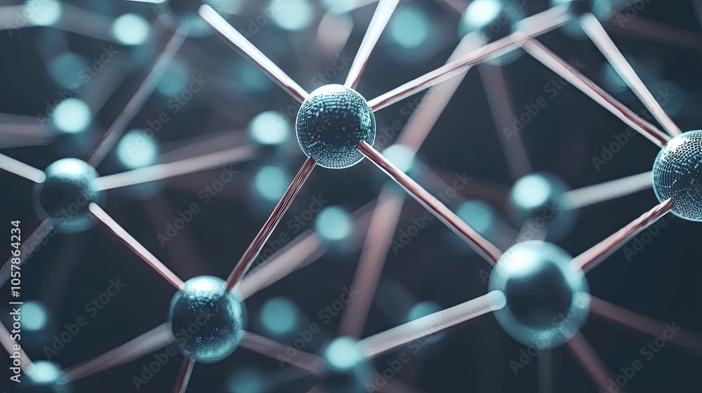 Poster bright orange tech design with interconnected network of geometric shapes and polygons