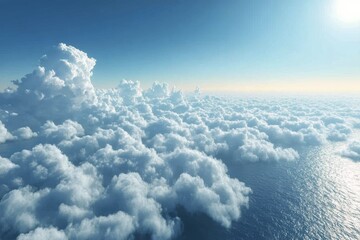 Fototapeta premium Serene ocean view under a clear sky with soft clouds reflecting on calm waters