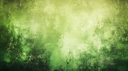 Obraz premium Closeup shot of a vibrant green abstract grunge texture, showcasing a mix of swirling patterns and rough textures in a panoramic composition.