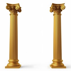 Fototapeta premium Golden Classical Columns Isolated on White Background