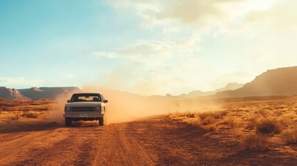 duty pickup on dusty road