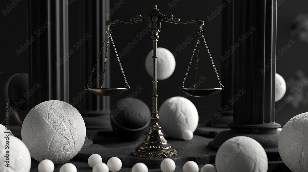Aufkleber vintage justice scale with babbles and columns 3d rendering image, ai generated