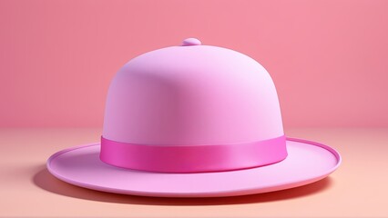 Fototapeta premium Stylish pink hat against soft pink background