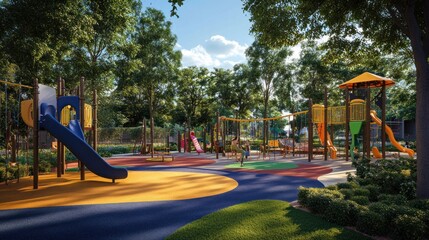 Children's Playground in a Lush Green Park
