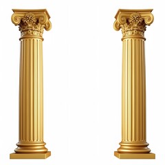 Fototapeta premium Golden Classical Columns Isolated on White Background