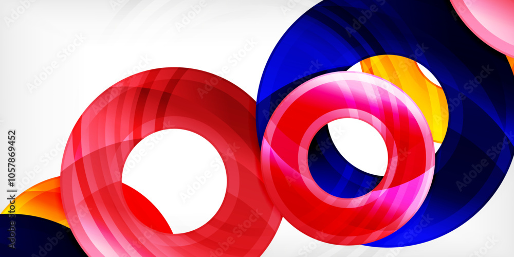 Poster bright colorful circles with light effects. abstract background