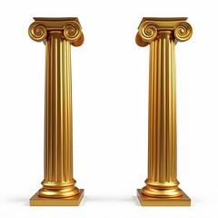 Obraz premium Golden Classical Columns Isolated on White Background