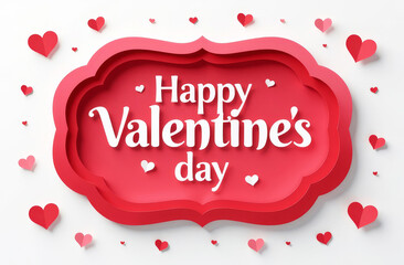 Creative, multi-layered paper art. Red frame in paper cut style with text happy valentines day. Suitable for product or service design and advertising, greeting cards, valentines