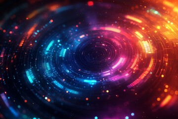 Fototapeta premium Colorful pie chart, neon effects, futuristic background, data visualization