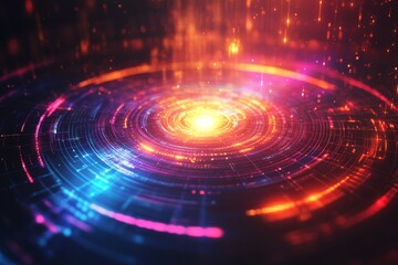 Obraz premium Colorful pie chart, neon effects, futuristic background, data visualization