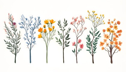 A beautiful collection of colorful floral illustrations showcasing various types of flowers and plants for decoration.