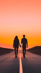 Fototapeta premium Romantic Couple Walking Hand in Hand at Sunset