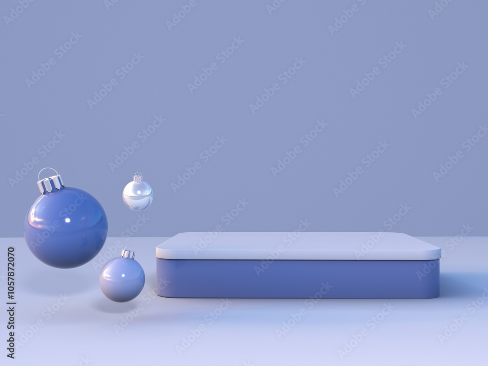 Poster 3d blue winter background with minimal podium stand new year event theme. festive scene for product 