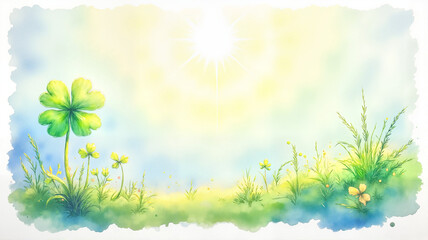 Fototapeta premium Lucky Shamrock in Spring Sunshine with Copy Space