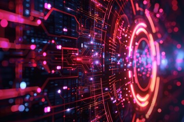 Futuristic geometric background with neon HUD elements for big data visualization.