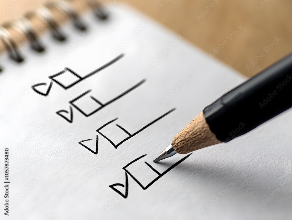 Poster a close-up of a checklist being marked with a pencil, symbolizing productivity and organization in w