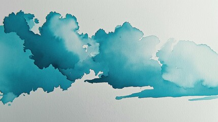 Abstract blue watercolor clouds on white background - contemporary art and design