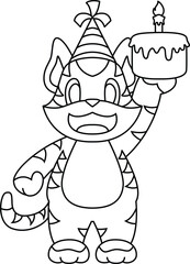 Tiger Birthday Candle Cake Animal Vector Graphic Art Illustration