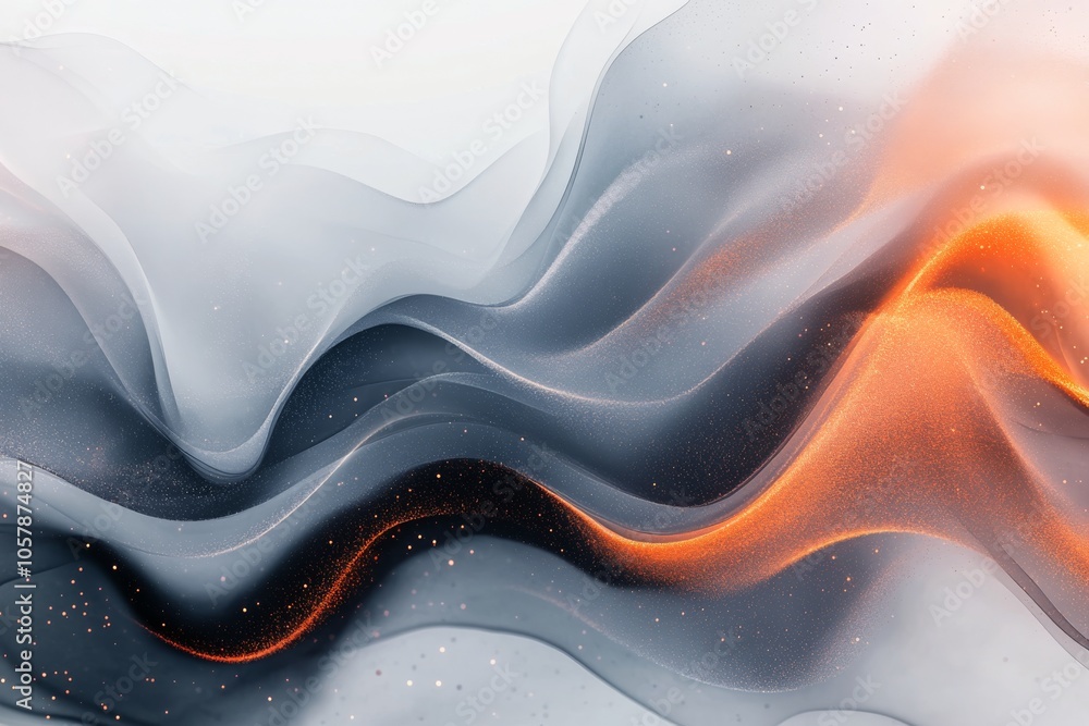 Aufkleber flowing fabric waves in shades of gray and orange create a dynamic abstract composition