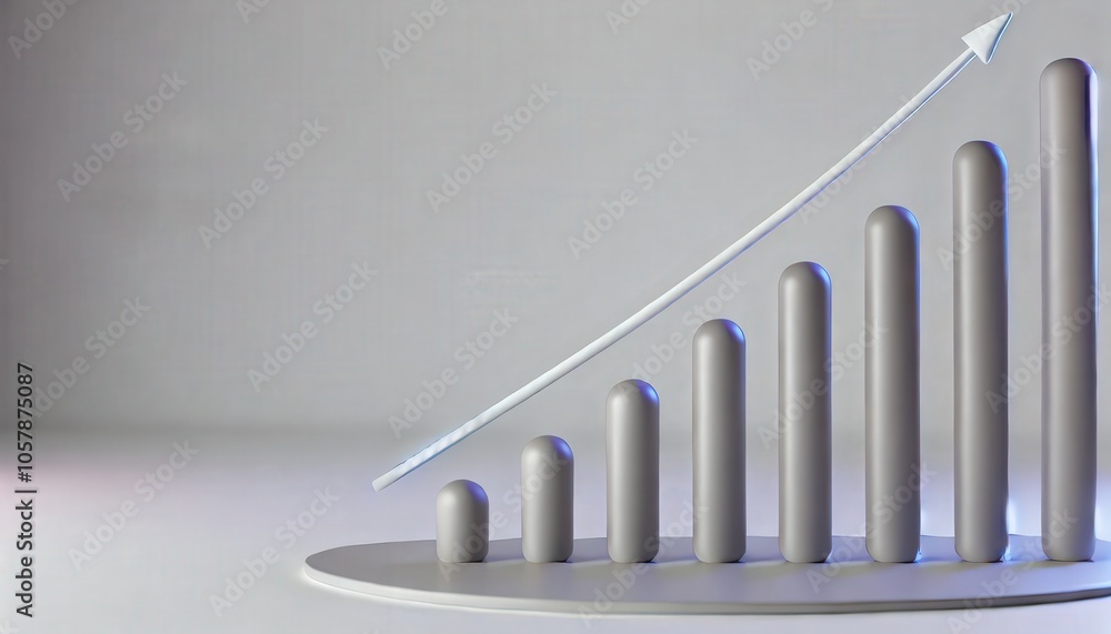 Poster a simple 3d bar chart with an upward arrow, symbolizing growth, progress, and positive trends in fin