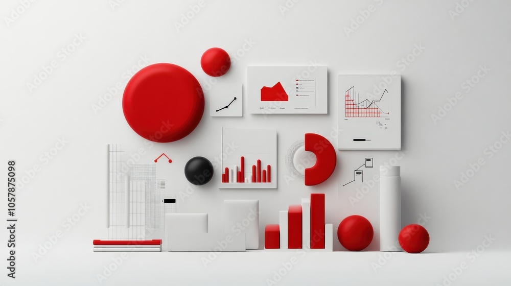 Poster Dynamic analysis of data visualization with charts and graphs in a bold red and white theme