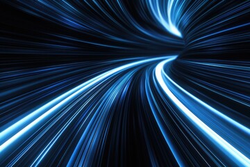 digitally generated image of blue light and stripes moving fast over black background