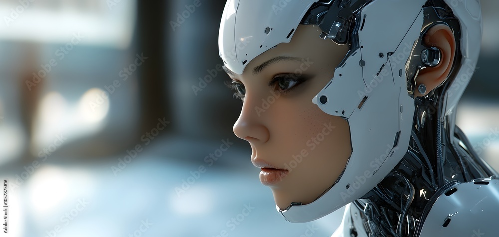 Poster a futuristic robot with a sleek design, featuring intricate details and a reflective surface, repres