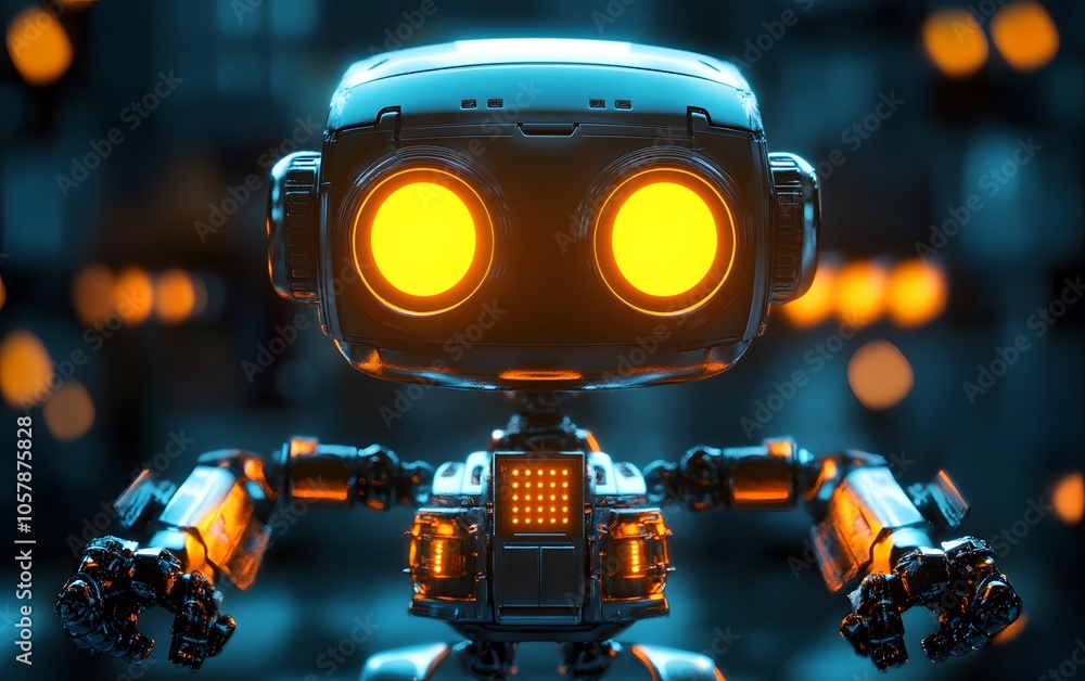 Aufkleber a futuristic robot with glowing eyes stands in a high-tech environment, symbolizing innovation and a