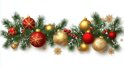 Pine Branch and Bauble Border