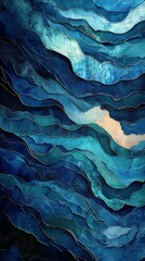 Obraz premium Dynamic flowing patterns of blue and teal waves with varying texture and light reflections