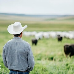 Investor observing a pasture, considering livestock investment