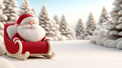 Santa Claus in a red sleigh glides through a snowy winter wonderland, AI