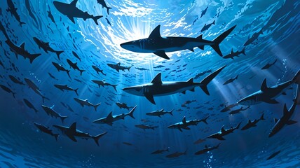 Obraz premium Shark Symphony: Ocean's Predators anime wallpaper background, print, merch,