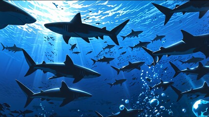 Obraz premium Shark Symphony: Ocean's Predators anime wallpaper background, print, merch,