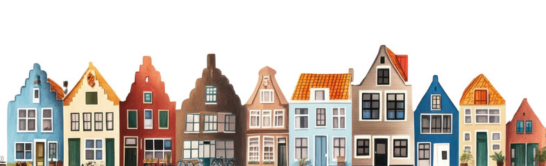 PNG Dutch village building border buildings architecture illustration.
