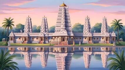 Dawn at the Dravidian Temples: A Serene Reflection illustration 