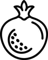 Minimalist Pomegranate Icon in Line Art Style, Simple black and white line art icon of a pomegranate with seeds, representing health, fruit, and minimalist design themes.