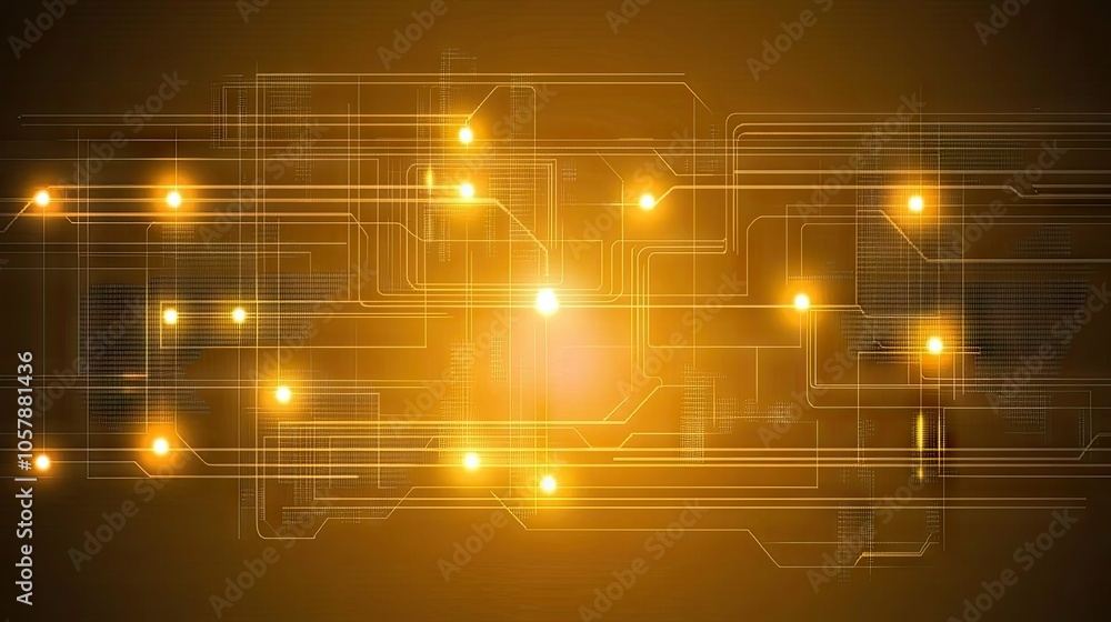 Poster dynamic orange technology background with futuristic lines and polygonal structures