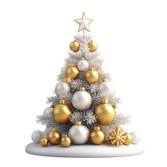 Fototapeta premium Christmas tree made of golden and silver ornaments on isolate transparency background, PNG