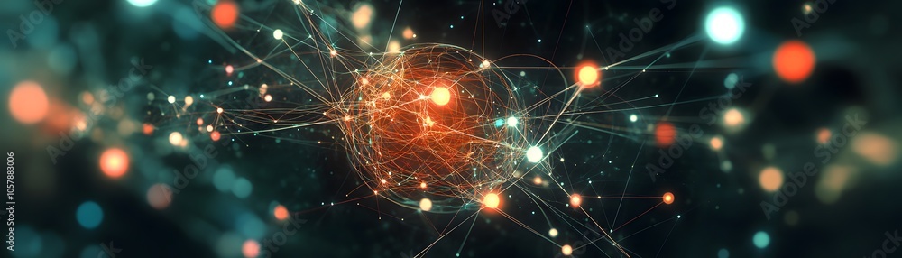 Poster abstract visualization of energy connections and data flow, showcasing vibrant colors and glowing no