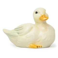 White Ceramic Duck Figurine Isolated on White Background. High quality photo