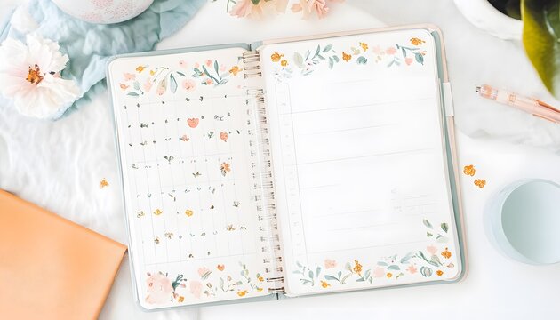 An aesthetically pleasing planner page adorned with floral designs, perfect for organization and creative planning.