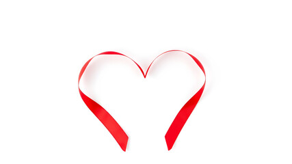 Minimalist red ribbon heart isolated on white background. Generative AI