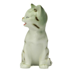 Vintage Porcelain Cat Figurines. Smiling Cat and Cat with Pink Bow. High quality photo